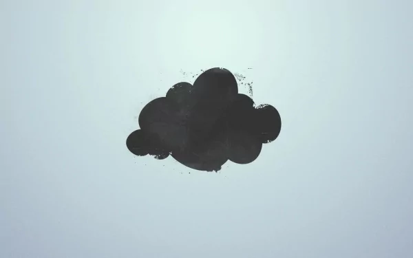 HD wallpaper of a solitary dark cloud centered on a light grey background, portraying a simplistic nature theme.