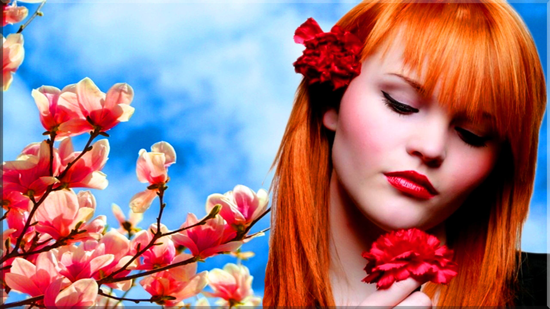 Redhead With Flowers HD Wallpaper | Background Image | 1920x1080 | ID