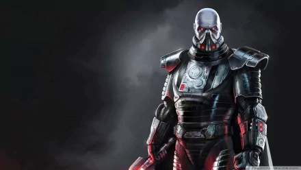 A detailed HD wallpaper featuring Darth Malgus, a Sith from Star Wars, standing confidently in dark armor and a mask, set against a dramatic sci-fi backdrop.