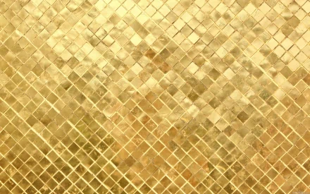 Abstract metallic gold mosaic of small reflective tiles, HD PC desktop wallpaper and background with a warm, textured diagonal grid pattern.