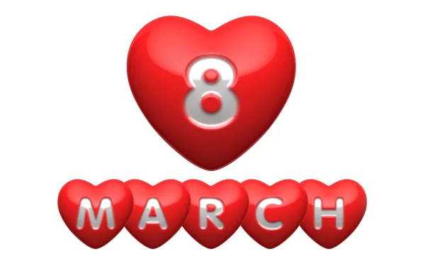 HD PC desktop wallpaper: red heart with 8 above five red hearts spelling MARCH — Women's Day holiday background.