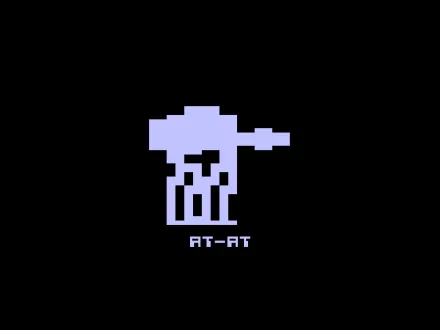 Retro pixel-art AT-AT walker on a black background with AT-AT caption — HD PC desktop wallpaper and background inspired by Star Wars: The Empire Strikes Back video game.