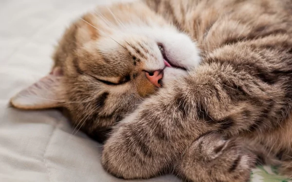 HD PC desktop wallpaper featuring a close-up of a peacefully sleeping cat with soft fur and a pink nose.