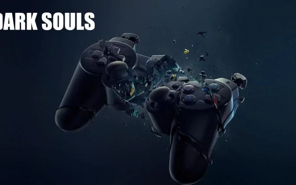 HD PC desktop wallpaper featuring a shattered video game controller with glowing fragments, branded with the Dark Souls logo against a dark background.