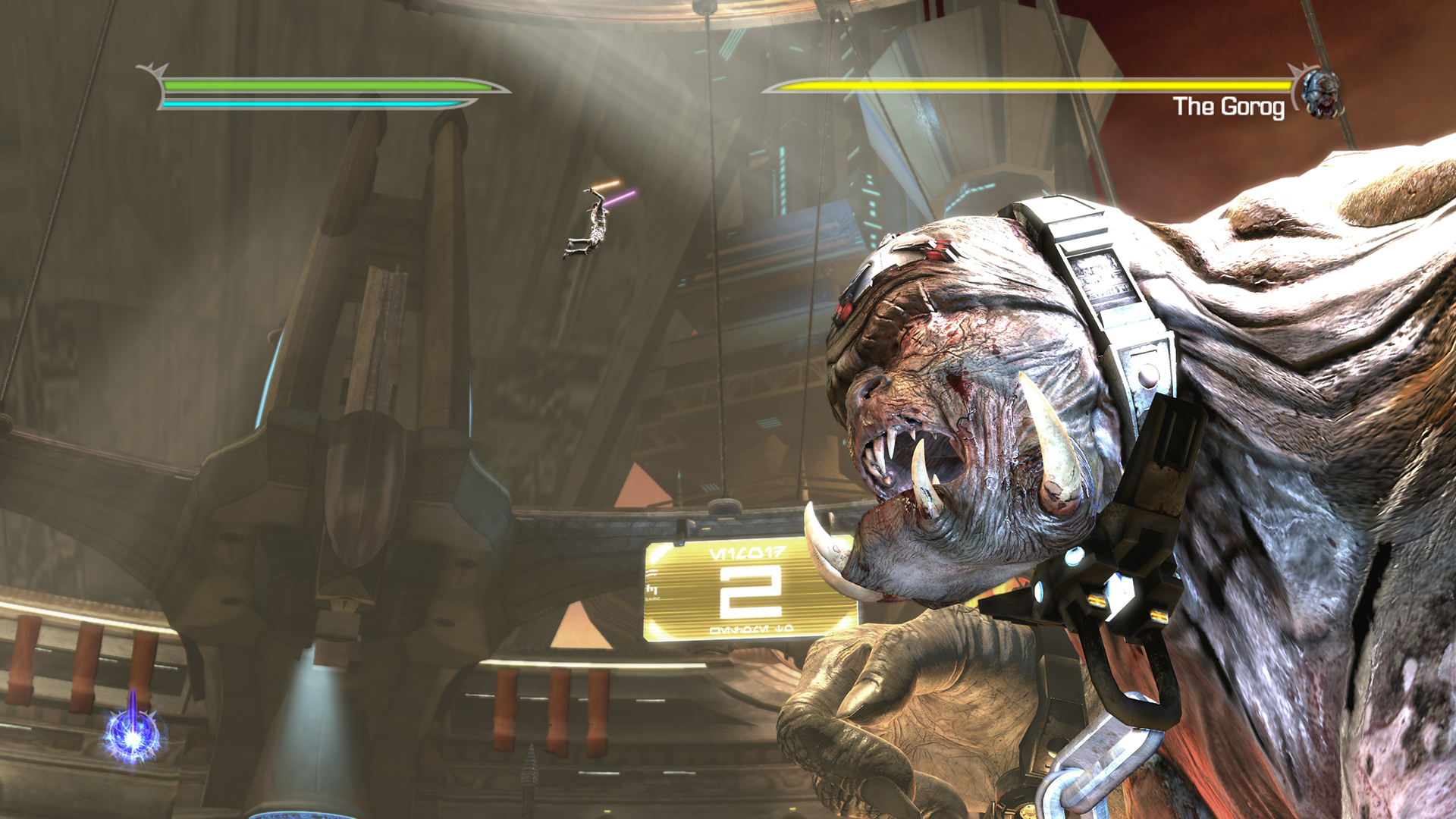 HD desktop wallpaper from Star Wars: The Force Unleashed II featuring an in-game scene with a creature called The Gorog.