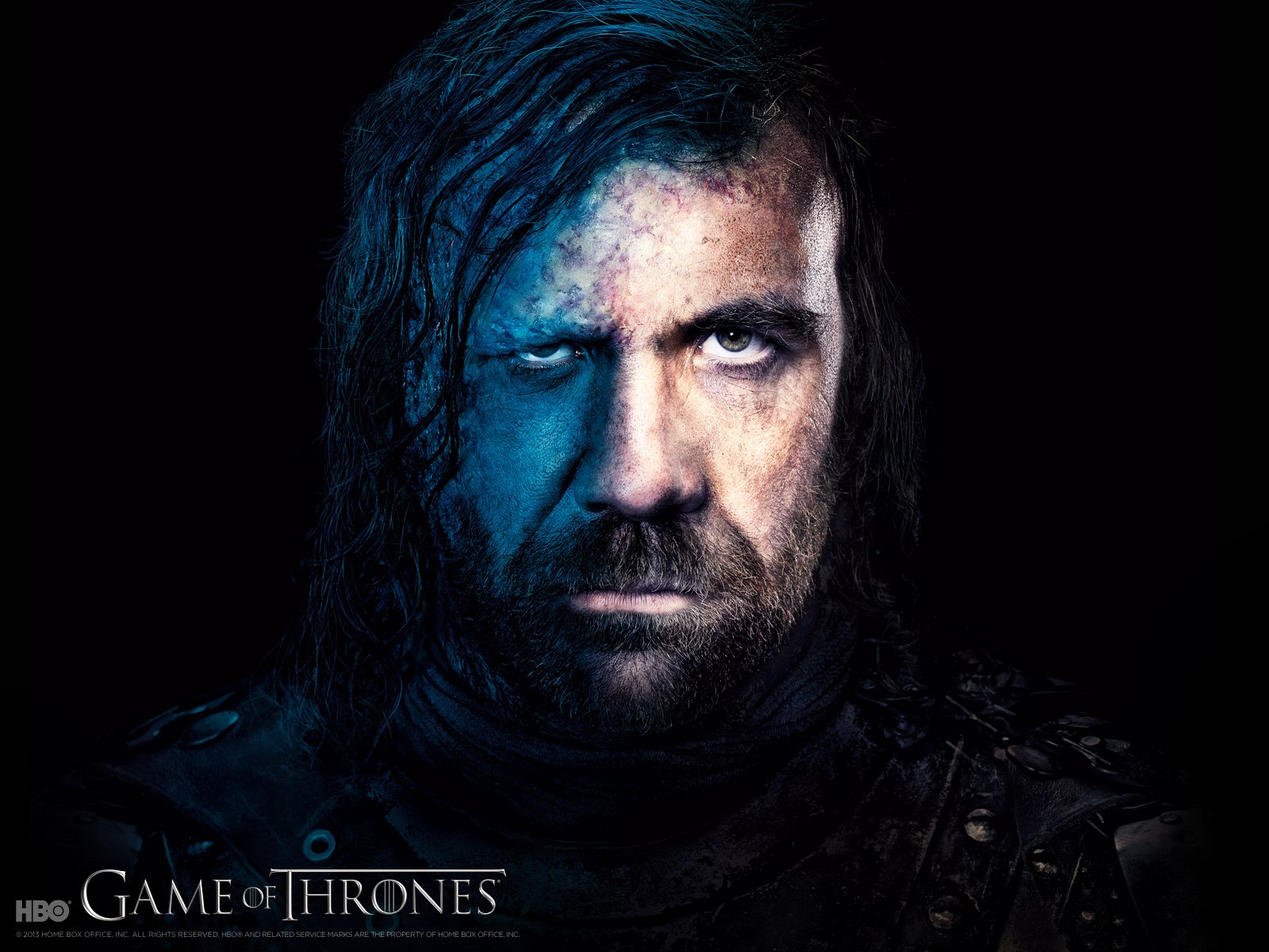 HD PC desktop wallpaper of Sandor Clegane, portrayed by Rory McCann, from the TV show Game of Thrones, featuring a dark and intense close-up portrait.