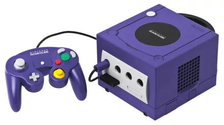 HD PC desktop wallpaper featuring the iconic purple Nintendo GameCube console and controller from the classic video game era.