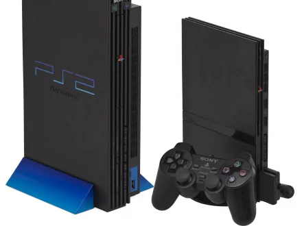 HD PC desktop wallpaper showcasing a PlayStation 2 console and controller, highlighting the iconic video game system design.