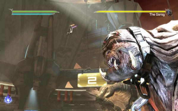 HD desktop wallpaper from Star Wars: The Force Unleashed II featuring an in-game scene with a creature called The Gorog.