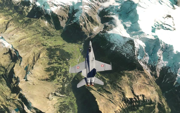 HD wallpaper from Aerofly FS featuring an aircraft flying over rugged mountains for a desktop background.