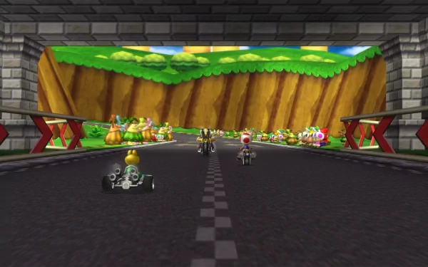HD desktop wallpaper of Mario Kart Wii with characters racing on a vibrant track, suitable as a computer background.