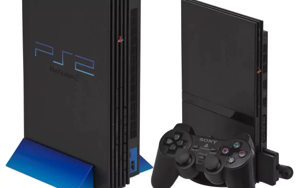 HD PC desktop wallpaper showcasing a PlayStation 2 console and controller, highlighting the iconic video game system design.