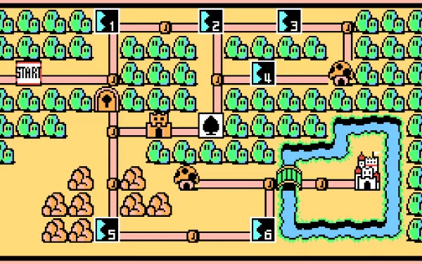 HD PC desktop wallpaper featuring the world map from the classic video game Super Mario Bros. 3, showcasing paths, castles, and numbered locations.