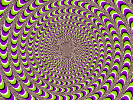 HD PC desktop wallpaper featuring an artistic, psychedelic spiral pattern in vibrant purple, green, and black, creating a dynamic optical illusion effect.