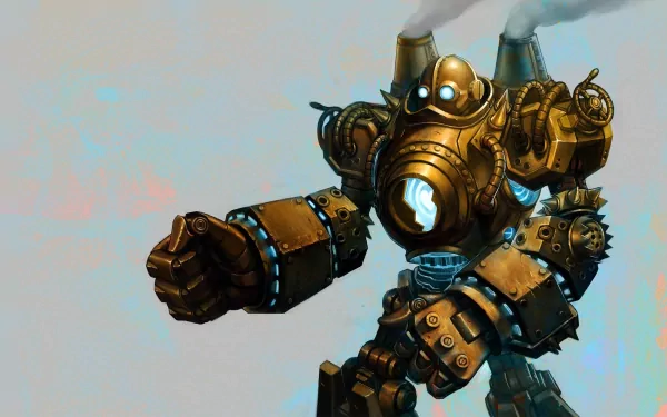 HD PC desktop wallpaper featuring Blitzcrank, the iconic mechanical champion from the video game League of Legends, depicted in detailed steampunk armor.