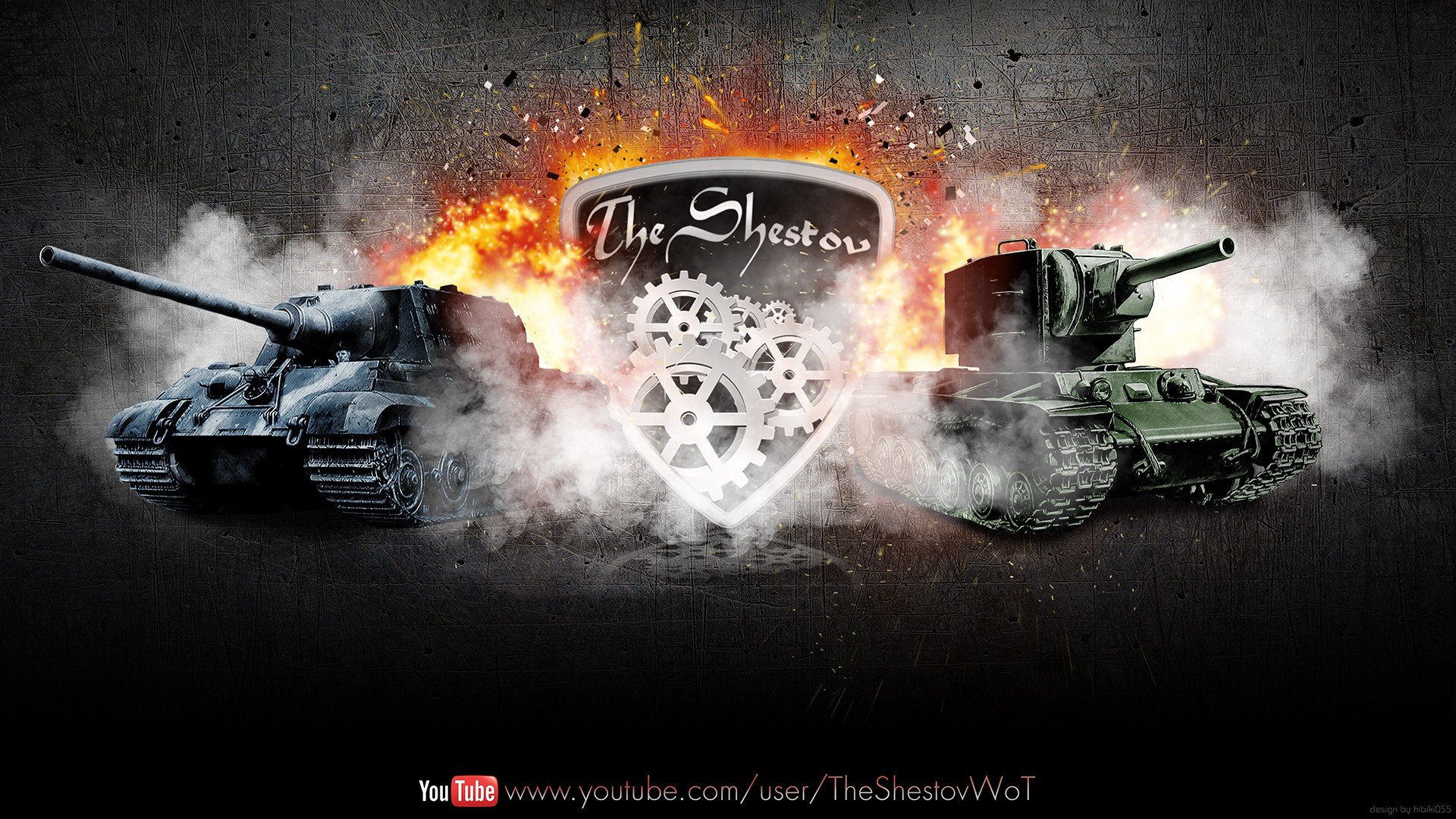 HD PC desktop wallpaper featuring two World of Tanks video game tanks facing off with the game's logo fiery and smoky in the center.