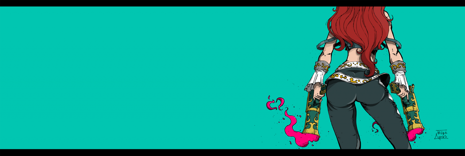 A vibrant HD desktop wallpaper featuring Miss Fortune from League of Legends, showcasing her iconic pose with colorful smoke against a teal background.