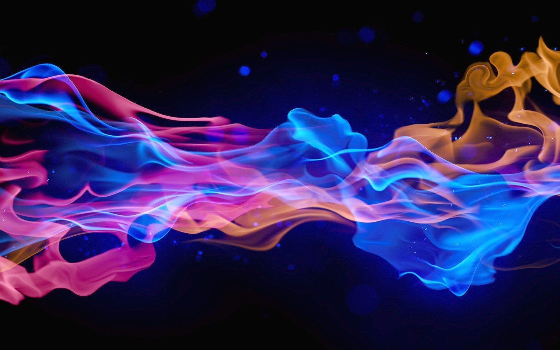Abstract HD PC desktop wallpaper featuring vibrant swirling colors of blue, pink, and orange on a dark background, creating a dynamic and fluid visual effect.