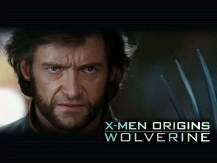 HD wallpaper of Hugh Jackman as Logan James Howlett/Wolverine from the movie X-Men Origins: Wolverine, featuring an intense expression with claw blades visible.