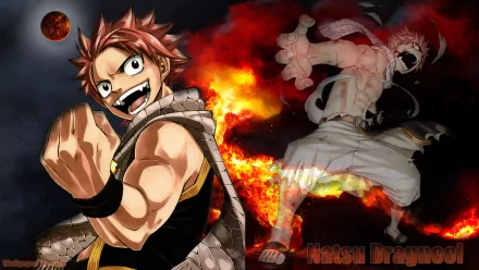 HD wallpaper featuring Natsu Dragneel from the anime Fairy Tail, showcasing his fiery power in an intense action scene with vibrant flames in the background.