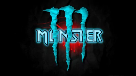 A high-definition desktop wallpaper featuring the bold Monster Energy logo with striking blue accents against a dark background, embodying energy and vitality.