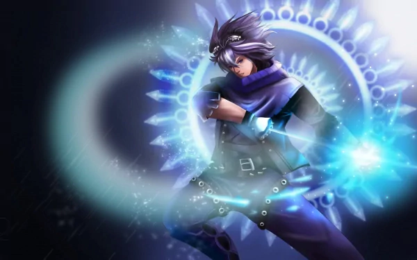 HD PC desktop wallpaper featuring Ezreal from League of Legends, showcasing him casting a glowing magical ability with a vibrant, mystical background.