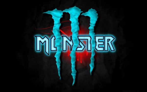 A high-definition desktop wallpaper featuring the bold Monster Energy logo with striking blue accents against a dark background, embodying energy and vitality.