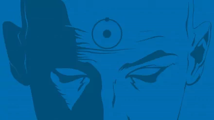 Close-up 4K Ultra HD PC wallpaper of Doctor Manhattan from the Watchmen comic, featuring his iconic blue face and atomic symbol on the forehead.