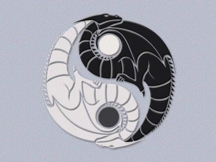 HD desktop wallpaper featuring a Yin and Yang design with a black and white dragon intertwined in a harmonious circle, reflecting balance and duality.