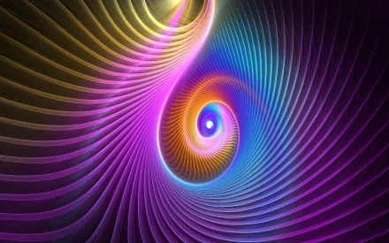 Artistic 3D HD desktop wallpaper featuring a vibrant, swirling spiral with radiant purple, blue, and gold hues, creating a dynamic and mesmerizing visual effect.