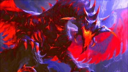 HD PC desktop wallpaper featuring a fiery, menacing dragon from Magic: The Gathering in intense red and purple tones.