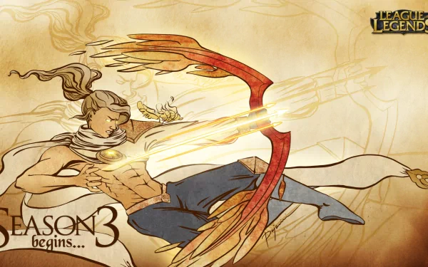 HD wallpaper featuring Varus from League of Legends, showcasing his iconic archery and dynamic pose. An artistic representation celebrating Season 3 of the game.