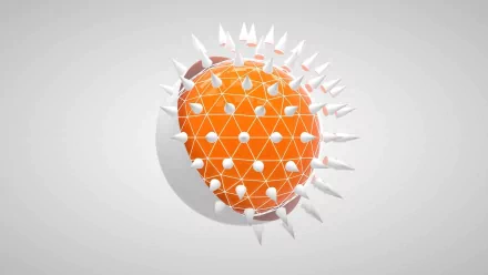 HD PC desktop wallpaper featuring an abstract 3D orange sphere with white triangular spikes on a light gray background.