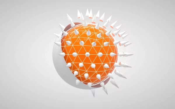 HD PC desktop wallpaper featuring an abstract 3D orange sphere with white triangular spikes on a light gray background.