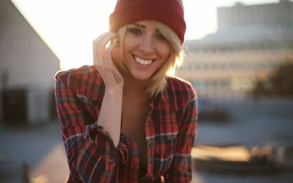 hat smile green eyes blonde model American woman Alysha Nett HD Desktop Wallpaper | Background Image