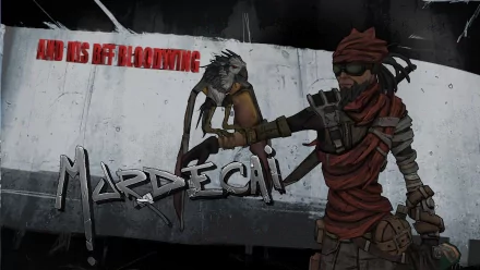 Borderlands 2 HD PC desktop wallpaper showing Mordecai with his Bloodwing in bold comic-art style against a grungy gray background.