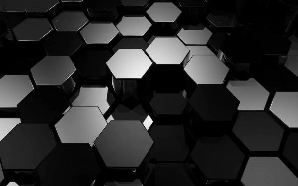 Abstract 3D pattern featuring hexagonal shapes in black and white, creating a striking visual effect. This high-definition wallpaper adds a modern touch to any desktop background.