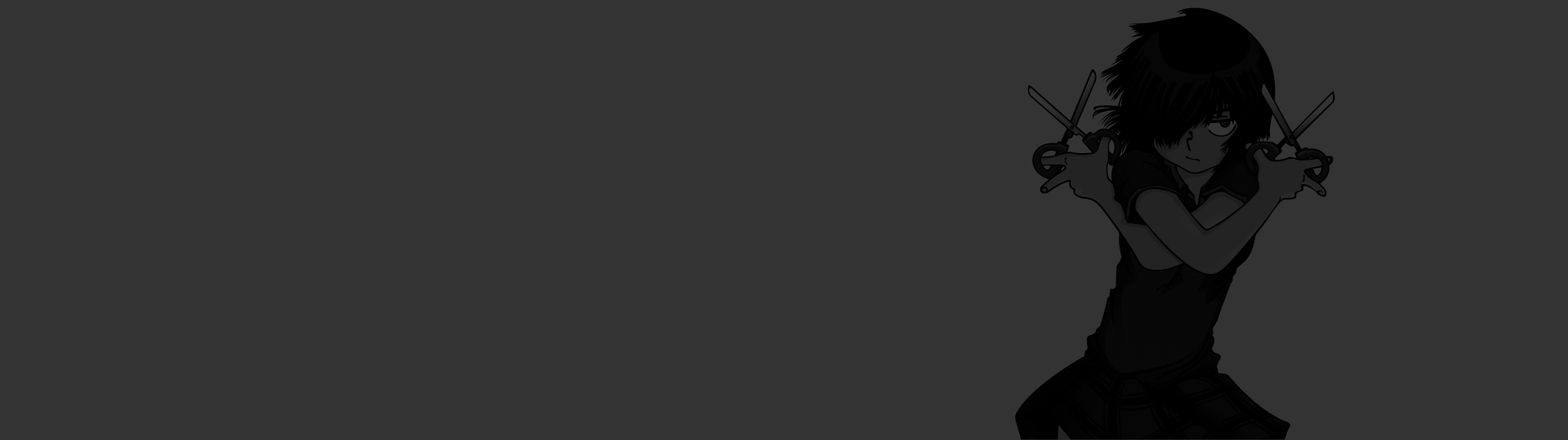 HD PC wallpaper with a minimalist dark-gray background and an anime silhouette from Mysterious Girlfriend X at the right edge, a mysterious girl holding two thin objects near her head.