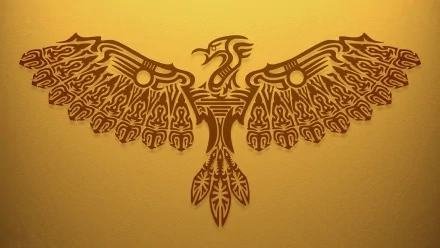 A stunning HD wallpaper featuring a beautifully intricate phoenix design, showcasing bold lines and patterns against a warm yellow background, embodying fantasy and myth.