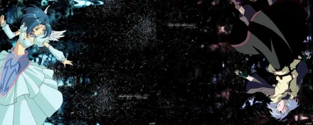 .hack .hack//sign anime wallpaper: dark fractured center with partial character silhouettes at left and right, blue and purple accents — HD PC desktop background