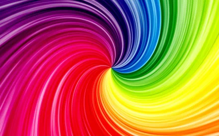 A vibrant abstract swirl of colors radiates from the center, blending shades of purple, blue, green, and yellow, creating a dynamic HD desktop wallpaper and background.