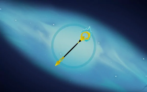 HD PC desktop wallpaper featuring Nami's staff from the video game League of Legends against a glowing blue cosmic background.