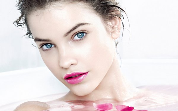 Celebrity Barbara Palvin Hungarian Model Blue Eyes Lips Lipstick Close-Up Face Petal HD Wallpaper | Background Image