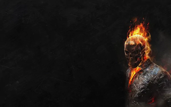 HD desktop wallpaper featuring Ghost Rider, depicted with a fiery skull and dark background, capturing the intense essence of the iconic character from the movie.