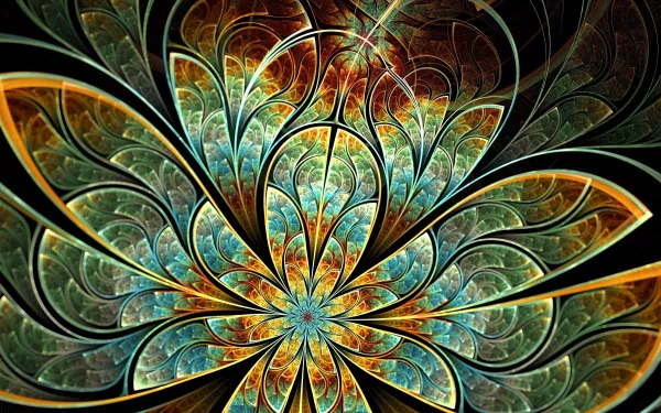 A vibrant, psychedelic HD desktop wallpaper featuring a colorful, abstract fractal design. The intricate patterns and vivid hues create a trippy visual experience.