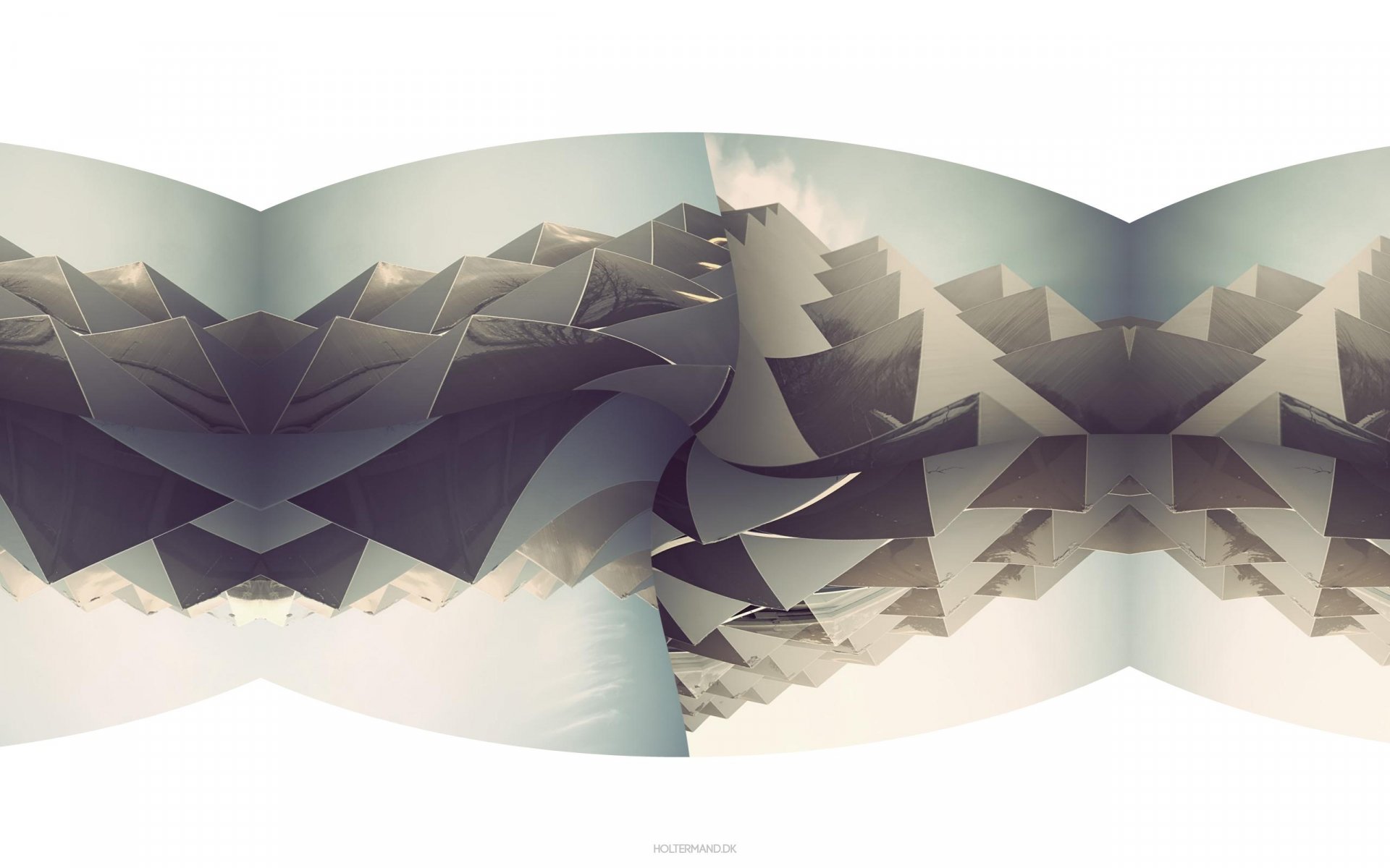 Abstract, artistic HD PC desktop wallpaper featuring layered geometric shapes in muted tones, creating a dynamic and modern visual effect.