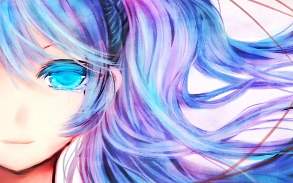 HD desktop wallpaper featuring Hatsune Miku, an anime character and Vocaloid, with vibrant blue and purple hair blowing across a colorful background.