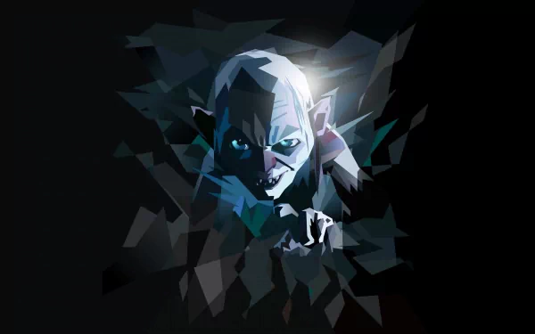A striking HD wallpaper featuring Gollum from The Lord of the Rings, showcasing a fantasy-themed design with bold colors and sharp geometric shapes.