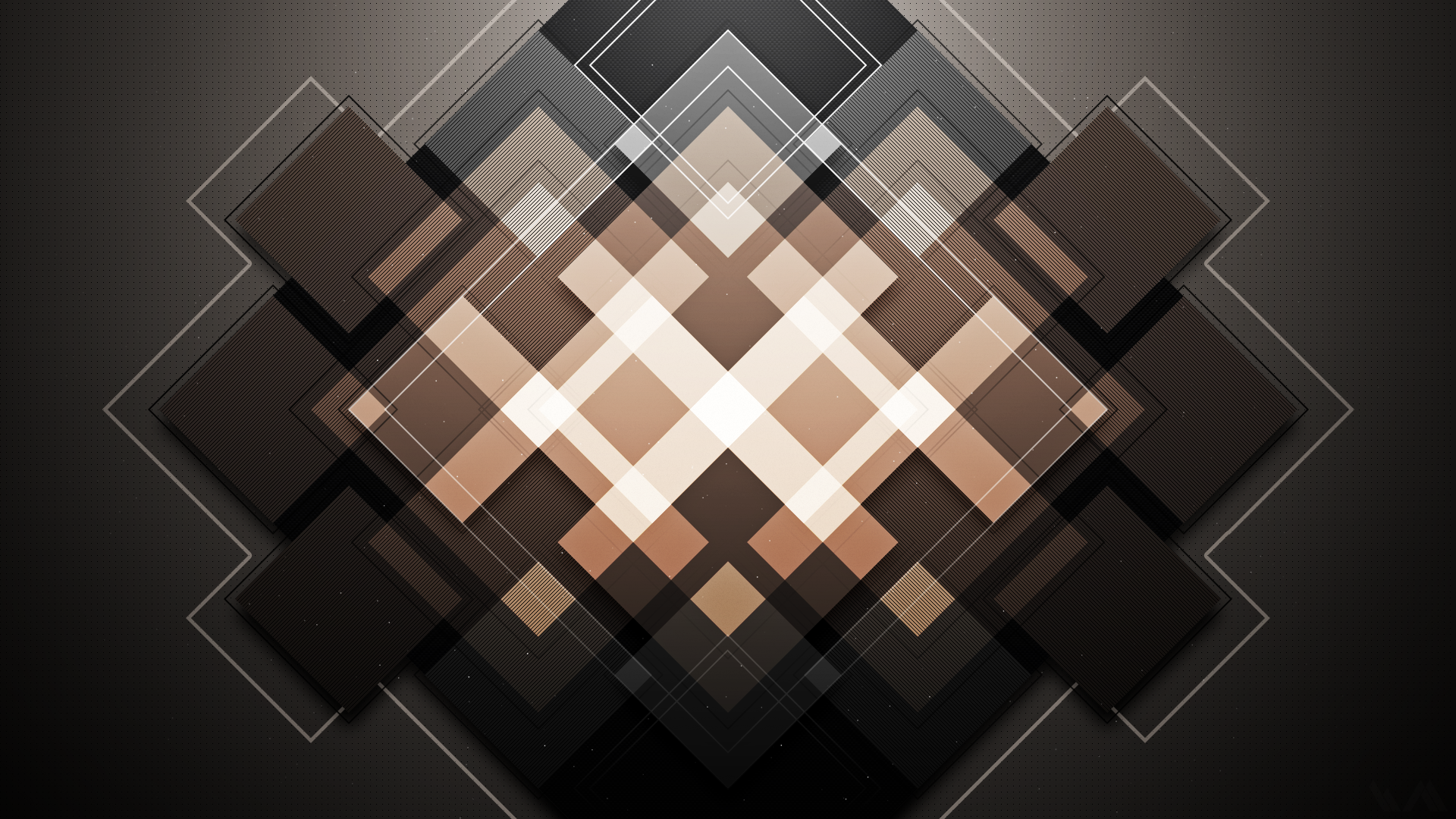 Abstract HD wallpaper featuring a blend of white and brown geometric shapes arranged in a layered, artistic design, creating a modern and visually striking background.