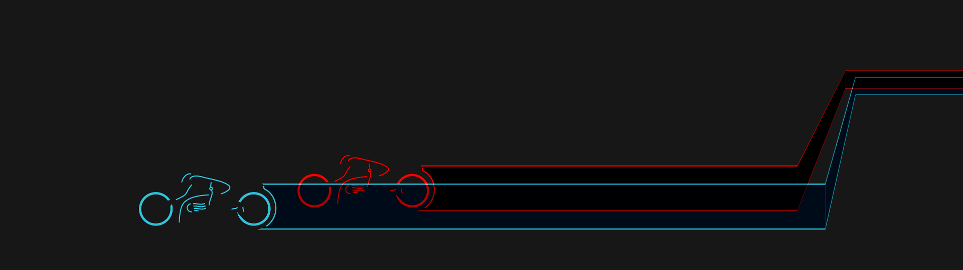 HD PC desktop wallpaper/background inspired by the movie Tron: red neon lightcycle outline with cyan and blue horizontal light trails on a black background.